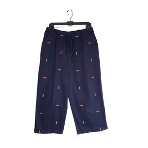 Quacker Factory Nautical Lighthouse Capri Pants L 14/16 Navy Blue Embroidered